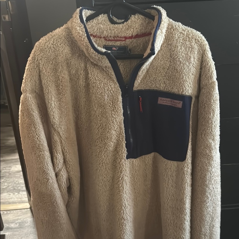 Navy and Cream Sherpa Pullover